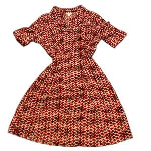 JJill Geometric Shirt Dress Red Black Cream Modern size 12